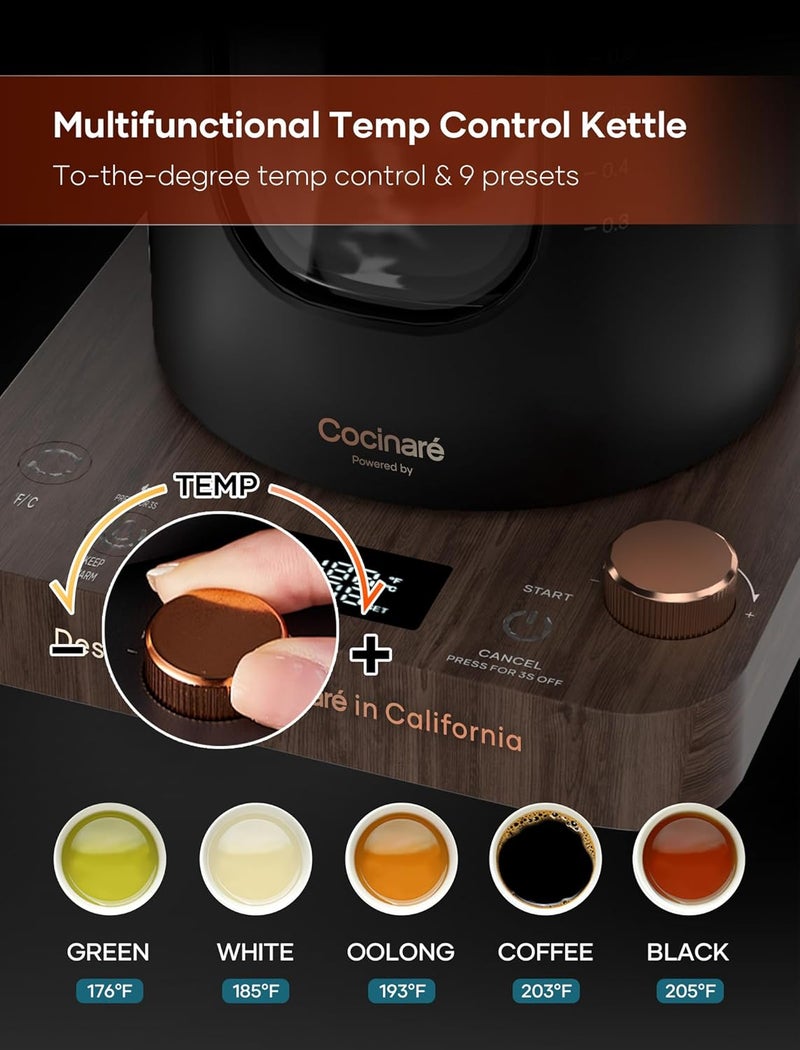 intasting Electric Tea Kettle, Glass Electric Kettle with tea Infuser and Precise knob temperature control, 1200W Fast Heating, BPA-Free, Easy to Clean, for Tea and coffee, 1 Liter (Wood) - Image 3
